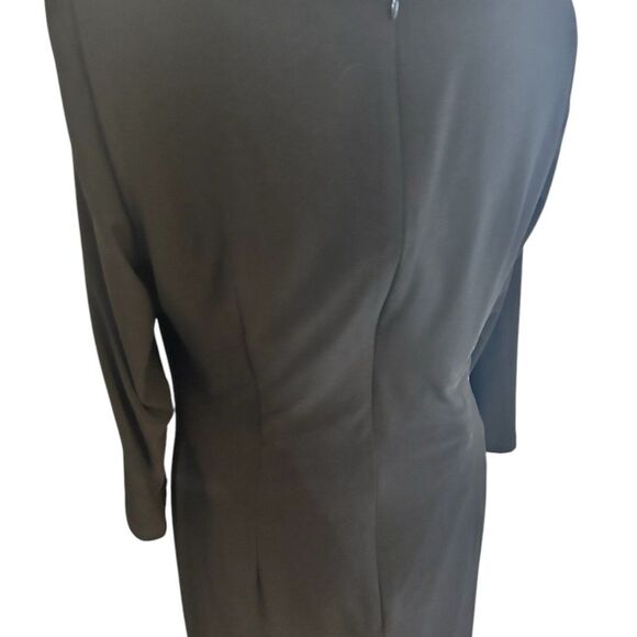 Adrianna Papell Black Sheath Dress Front Twist Ruching Long Sleeve 12 cocktail - Picture 3 of 7